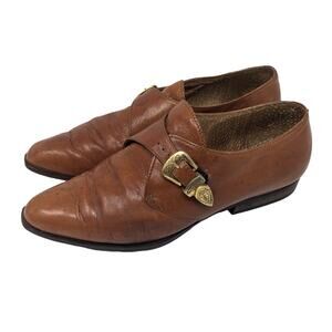 1980s Vintage Proposta Italian Leather Loafers with Western Buckle Brown Size 37
